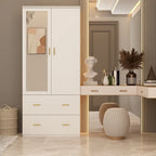 Armoire Wardrobe with Mirror Hanging Rod 2 Drawers 4 Shelves MDF