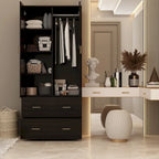 Armoire Wardrobe with Mirror Hanging Rod 2 Drawers 4 Shelves MDF