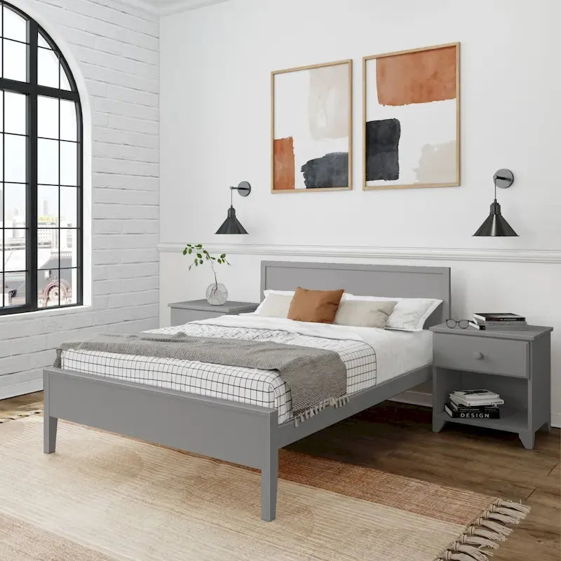 Full-Size Solid Pine Bed Frame with Panel Headboard Low VOC Finish