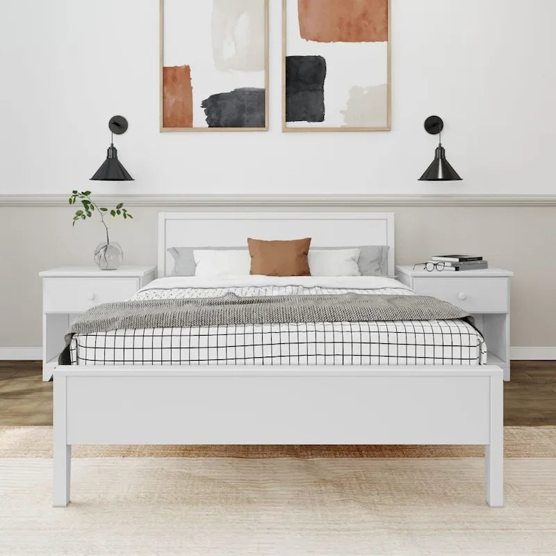 Full-Size Solid Pine Bed Frame with Panel Headboard Low VOC Finish