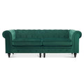 Velvet Tufted Chesterfield Sofa Mid-Century Oak Legs Button Tufting