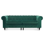 Velvet Tufted Chesterfield Sofa Mid-Century Oak Legs Button Tufting