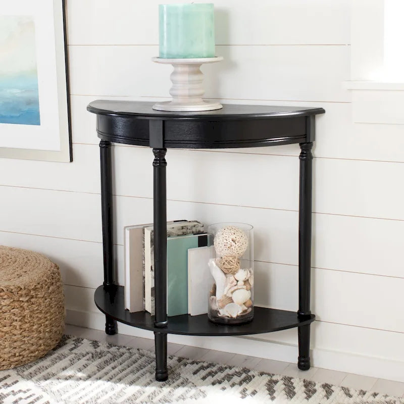 Half Moon Console Table Demilune Frame Carved Accents Turned Legs