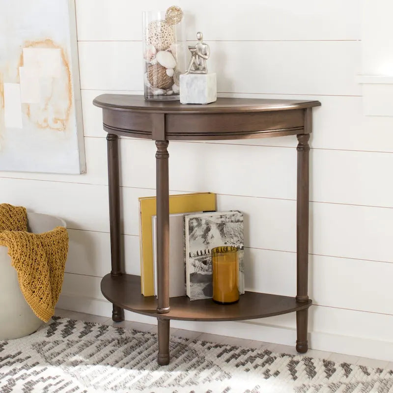 Half Moon Console Table Demilune Frame Carved Accents Turned Legs
