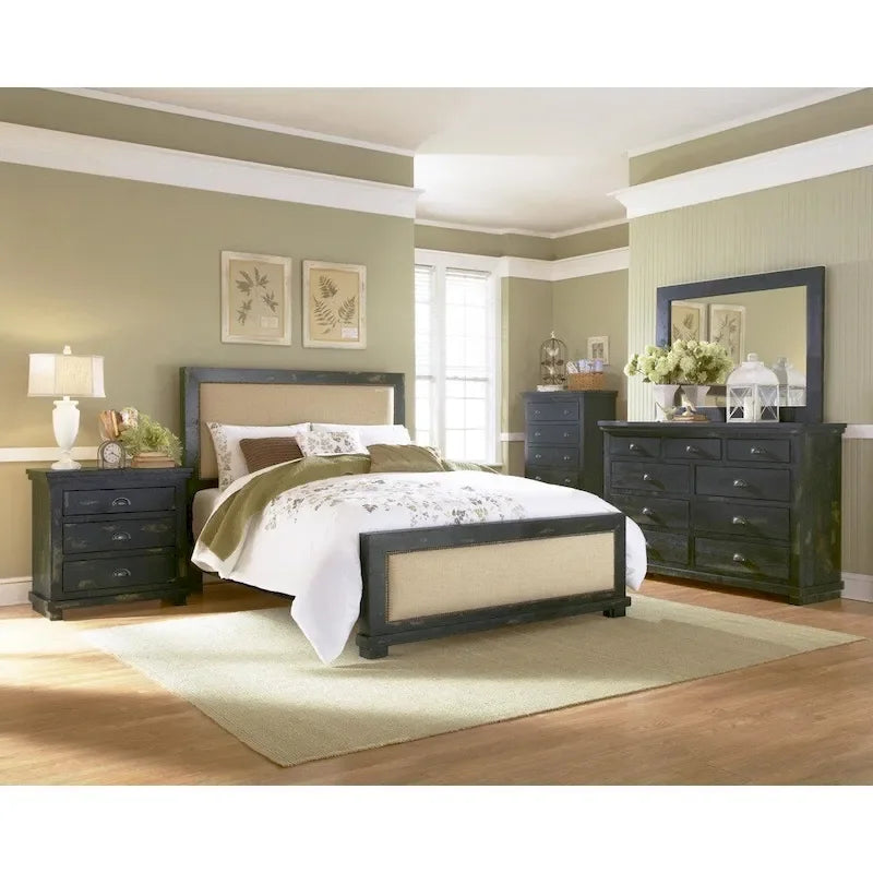 Distressed Black Salvaged Pine Bed Frame Queen King Lacquer Finish