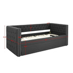 Upholstered Daybed with 2 Drawers Button Tufted Nailhead Trim Mid-Century
