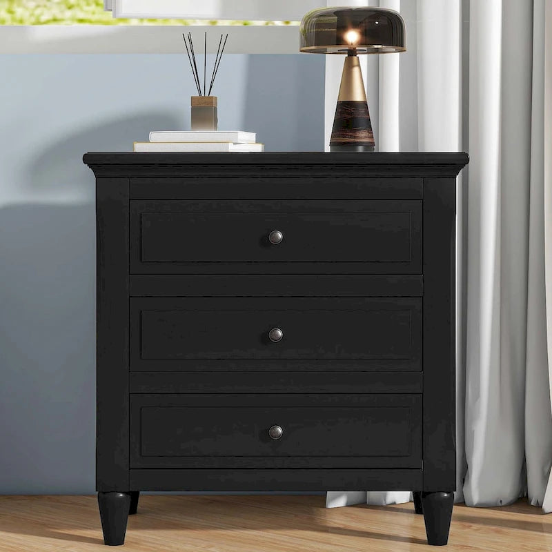 3-Drawer Nightstand with Metal Sliding Rails Fully Assembled Wood Cabinet