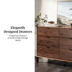 Curved Top Solid Pine 6-Drawer Dresser Metal Pulls Eco-Friendly Wood