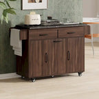 Kitchen Island with Tilt-Out Trash Can Drop Leaf Countertop Storage