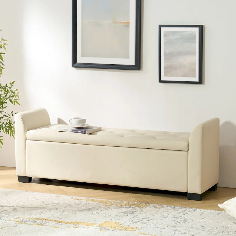 Tufted Storage Bench Flared Arms High-Density Foam 57.75 Inch Wide