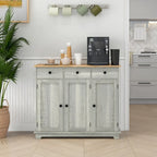 Sideboard Kitchen Storage Cabinet Solid Rubberwood Countertop 3 Drawers