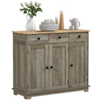 Sideboard Kitchen Storage Cabinet Solid Rubberwood Countertop 3 Drawers