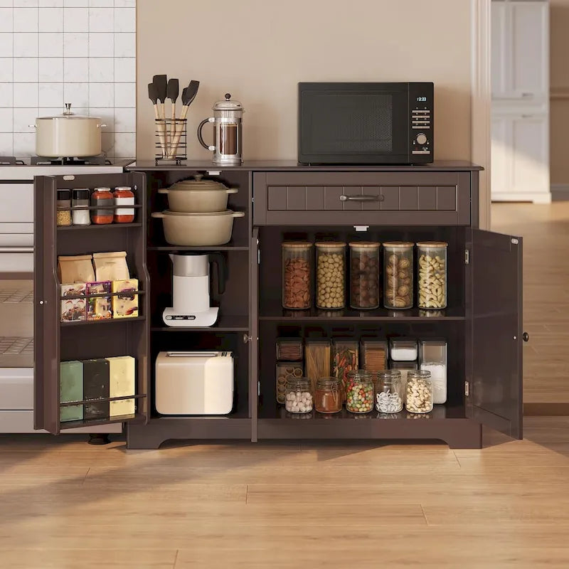 Kitchen Sideboard Buffet Cabinet 3 Doors 1 Drawer MDF Anti-Tilt