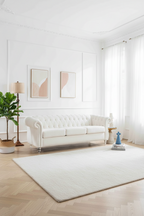 White Rolled Arm Chesterfield 3-Seater Sofa Silver Studs 84 Inch