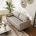 70-Inch Faux Leather Square Arm Sofa Couch High-Density Foam Solid Wood Legs