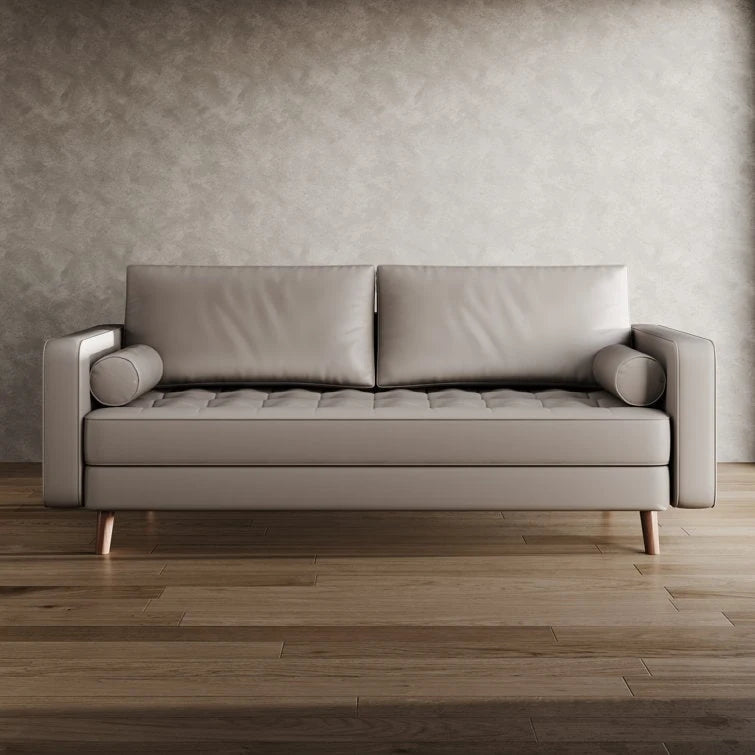 70-Inch Faux Leather Square Arm Sofa Couch High-Density Foam Solid Wood Legs