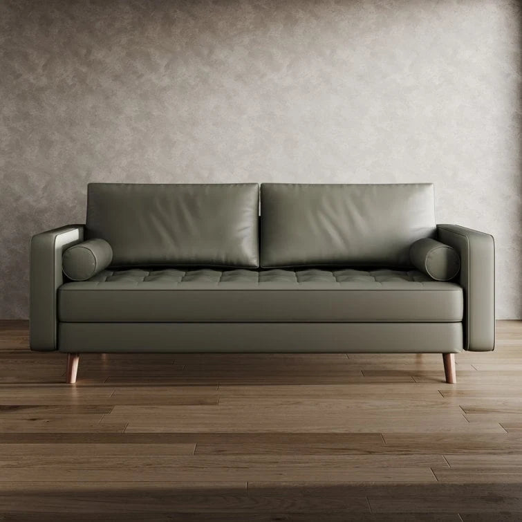 70-Inch Faux Leather Square Arm Sofa Couch High-Density Foam Solid Wood Legs