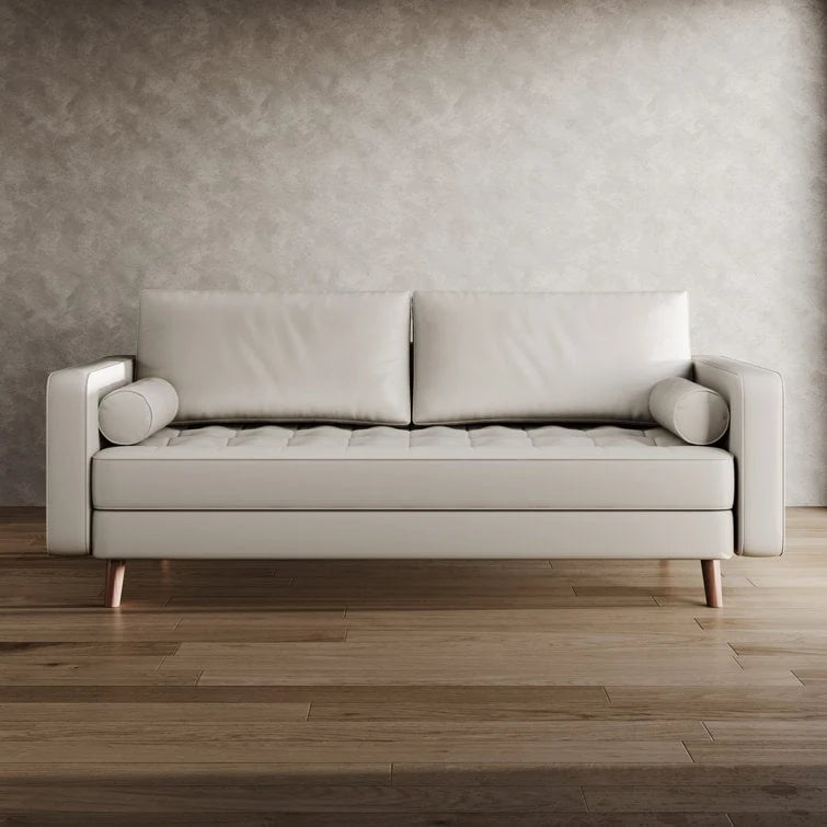 70-Inch Faux Leather Square Arm Sofa Couch High-Density Foam Solid Wood Legs