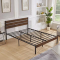 Platform Bed Frame Wood Headboard Iron Bars MDF Strong Metal Slats