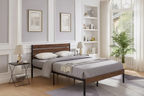 Platform Bed Frame Wood Headboard Iron Bars MDF Strong Metal Slats